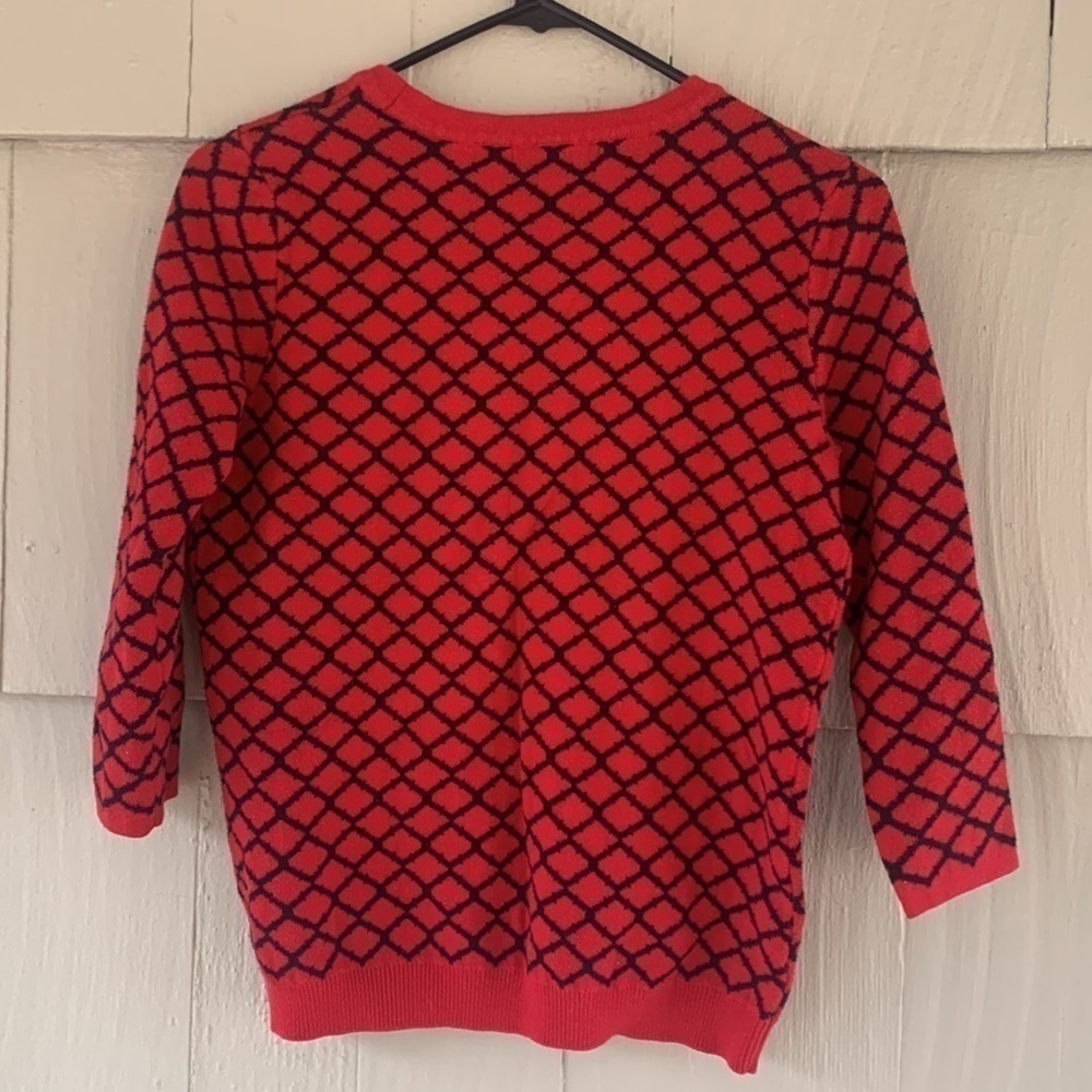 LIZ Claiborne black and red diamond patterned crew neck 3/4 sleeve sweater - Picture 4 of 5